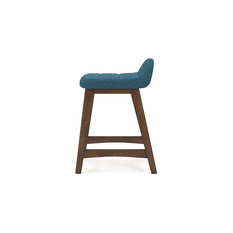 Jeyn Counter Stool with Footrest Set of 2, Brown Hardwood, Blue Seat - Benzara