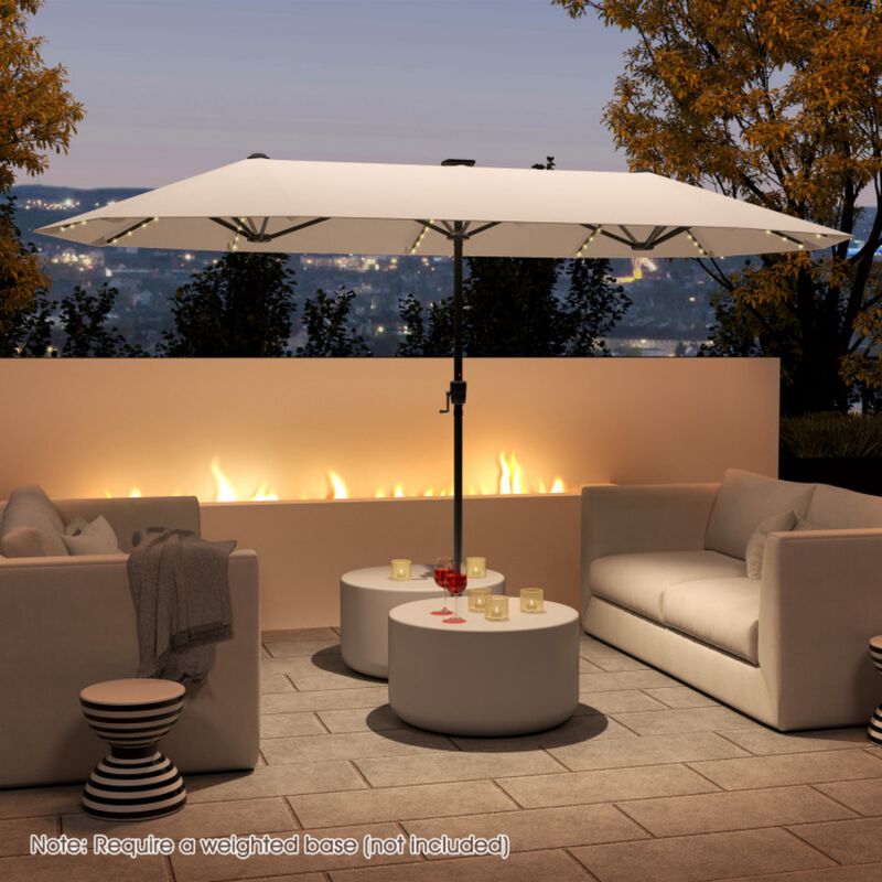 13 patio umbrella Summit Living 13 ft Patio Umbrella with LED Solar Lights Large Double-Sided  Outdoor Table Umbrella Beige