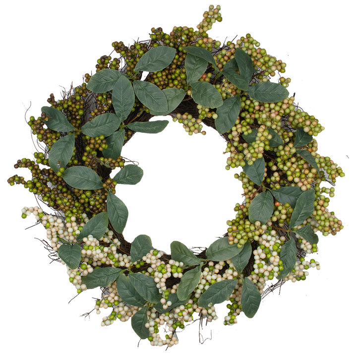 Berries and Leaves Twig Artificial Wreath  Green 24-Inch