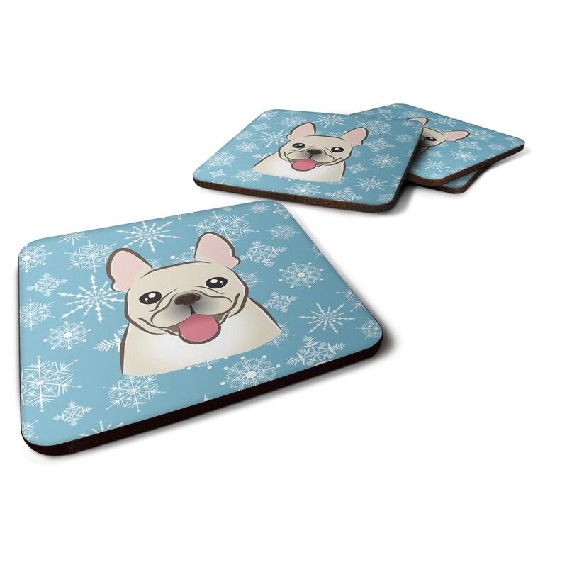 Caroline's Treasures BB1672FC Snowflake French Bulldog Foam Coasters (Set of 4), 3.5, Multicolor