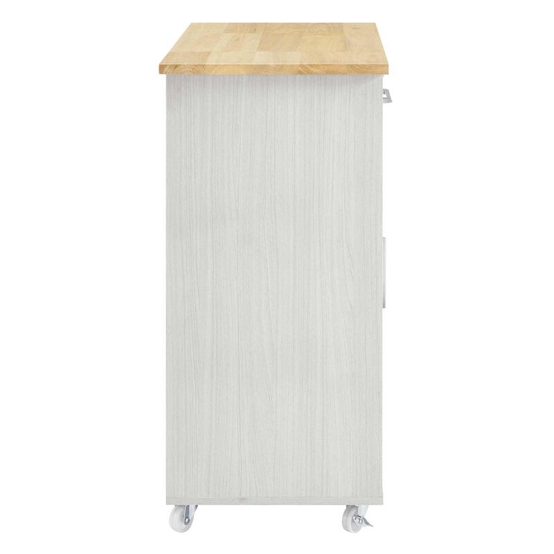 Modway Culinary Rolling Kitchen Cart with Storage in White Natural - 3 Tiers Kitchen Island on Wheels with Spice Rack, Functional as a Coffee Station, Bar Cabinet or Butcher Block Island image number 1