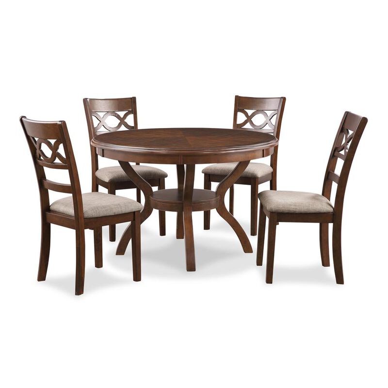New Classic Furniture Cori 5-Piece Wood Round Dining Table Set with 4 Chairs in Cherry