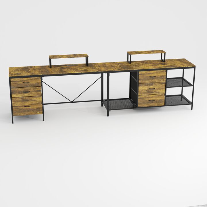 GOODSILO Industrial L-Shaped Office Desk with Power Hub and Storage