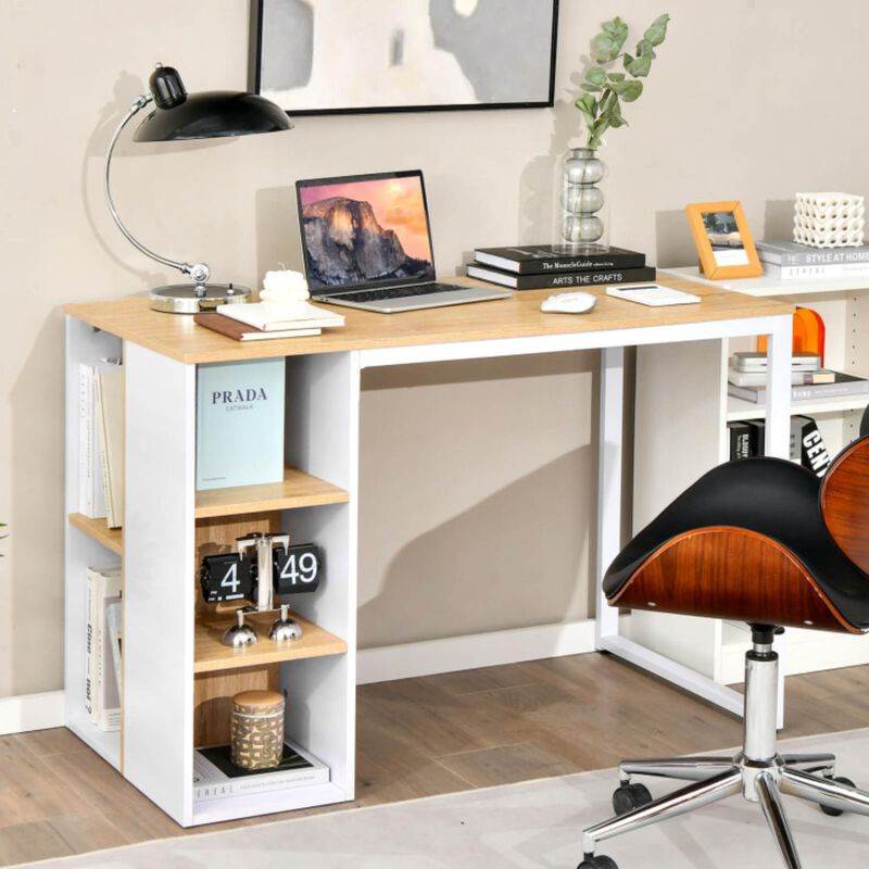 Hivvago Computer Desk with 5 Side Shelves and Metal Frame