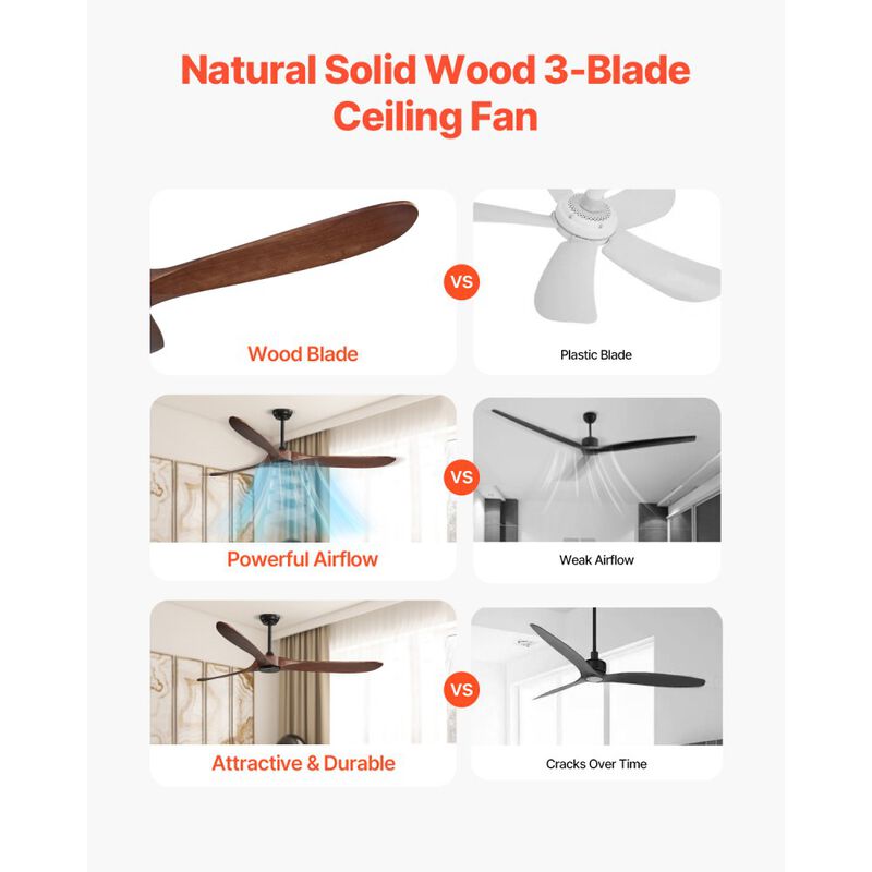 Modern 72 Inch Ceiling Fan without Light with Remote Control 6 Speeds image number 5