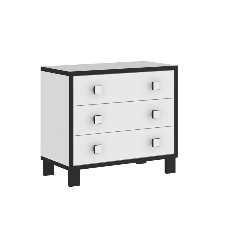 FUFU&GAGA 3-Drawer Modern Nightstand with Black and White Finish, Wooden Handles, and Spacious Storage (31.5" W x 15.6" D x 27.6" H)，White