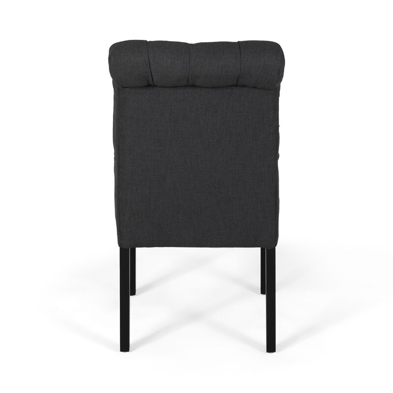 Mein Dining Chair Set of 2, Dark Gray Polyester, Black Wood Frame