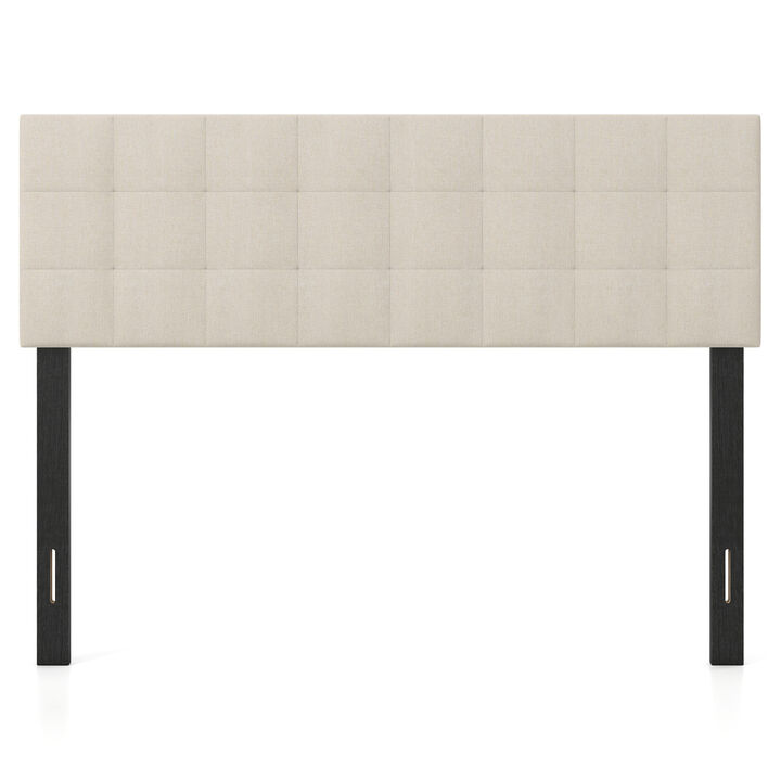 Queen and Full Size Quilted Grid Headboard with Upholstered Linen Fabric