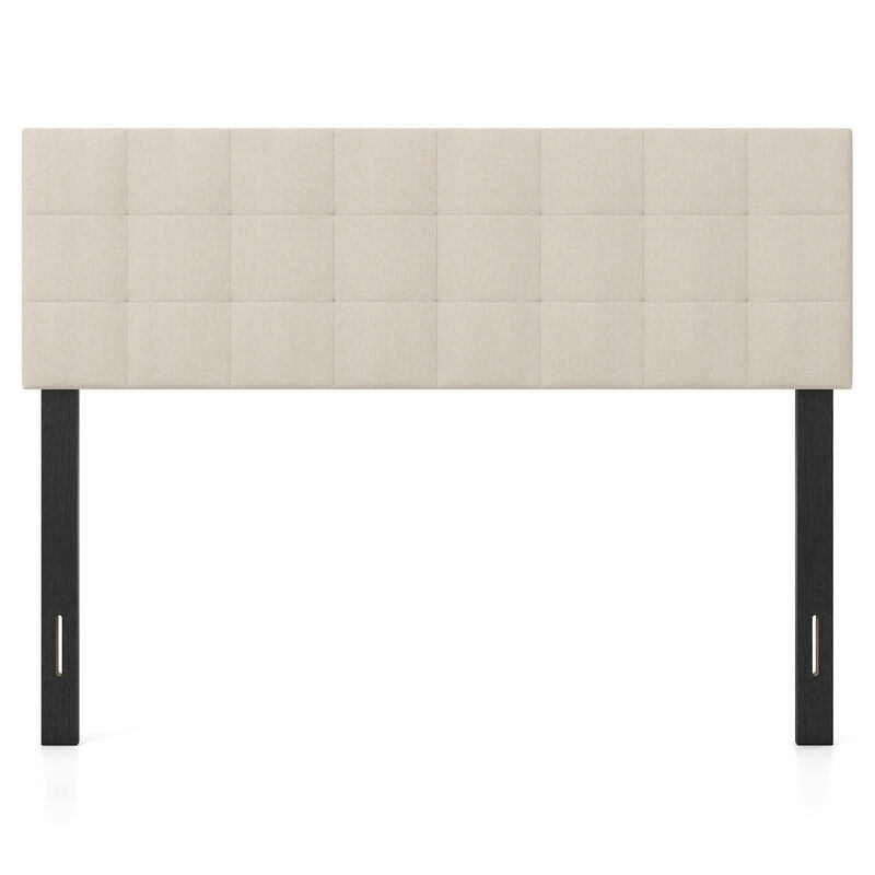 Queen and Full Size Quilted Grid Headboard with Upholstered Linen Fabric image number 0