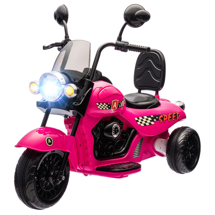 BreeBe 6V 3 Wheel Electric Motorcycle for Kids, Battery Powered Motorbike w/ Headlights, Music, Forward & Reverse
