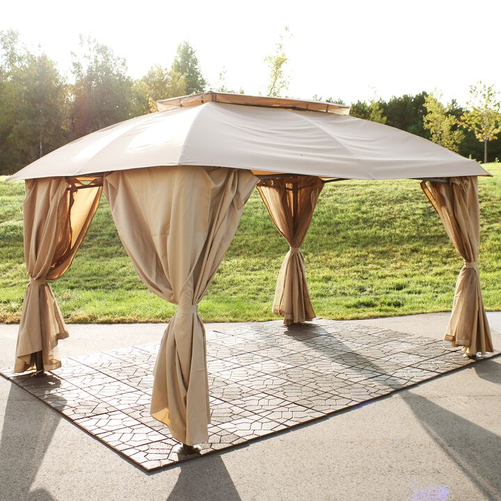 Sunnydaze 10 ft x 13 ft Soft Top Polyester Gazebo with Privacy Wall