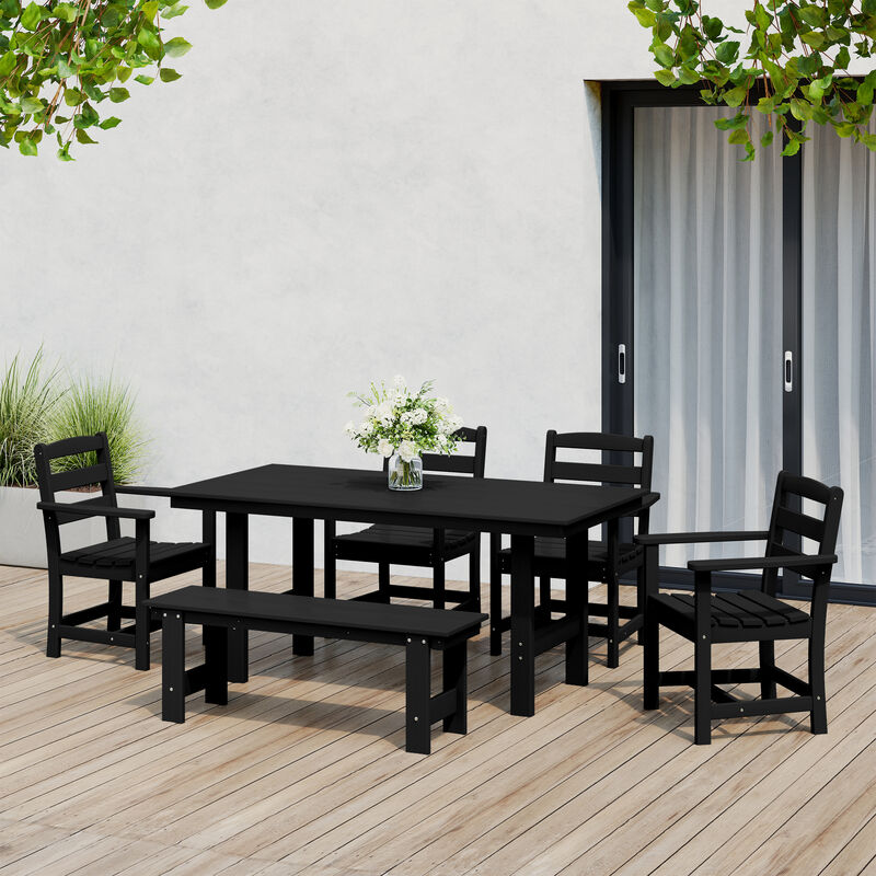 WestinTrends 6-Piece Outdoor HDPE Patio Dining Table Set with Bench