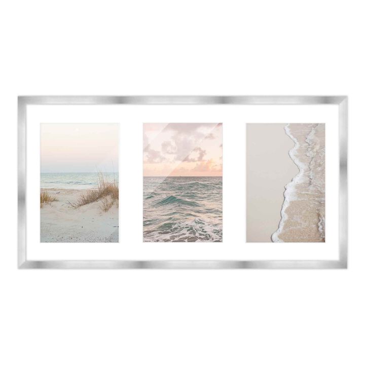 7.5x14.5 Wood Collage Frame with White Mat For 3 4x6 Pictures