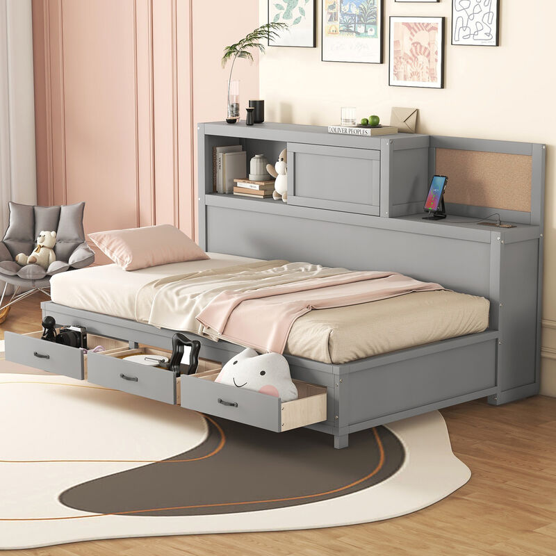 Merax Daybed Frame with 3 Storage Drawers