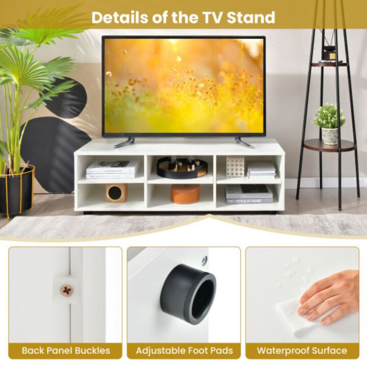 Wood TV Stand for TVs up to 55 Inches with 6 Storage Cubbies-White