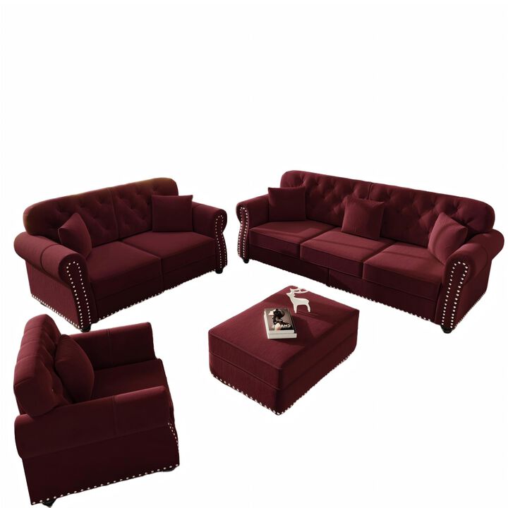 Rimhes Velvet Chesterfield Sofa Set