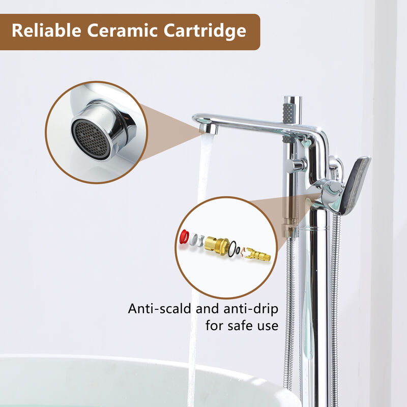 Mondawe Single-Handle Modern Floor Mount Freestanding Bathtub Faucet with Handheld Shower