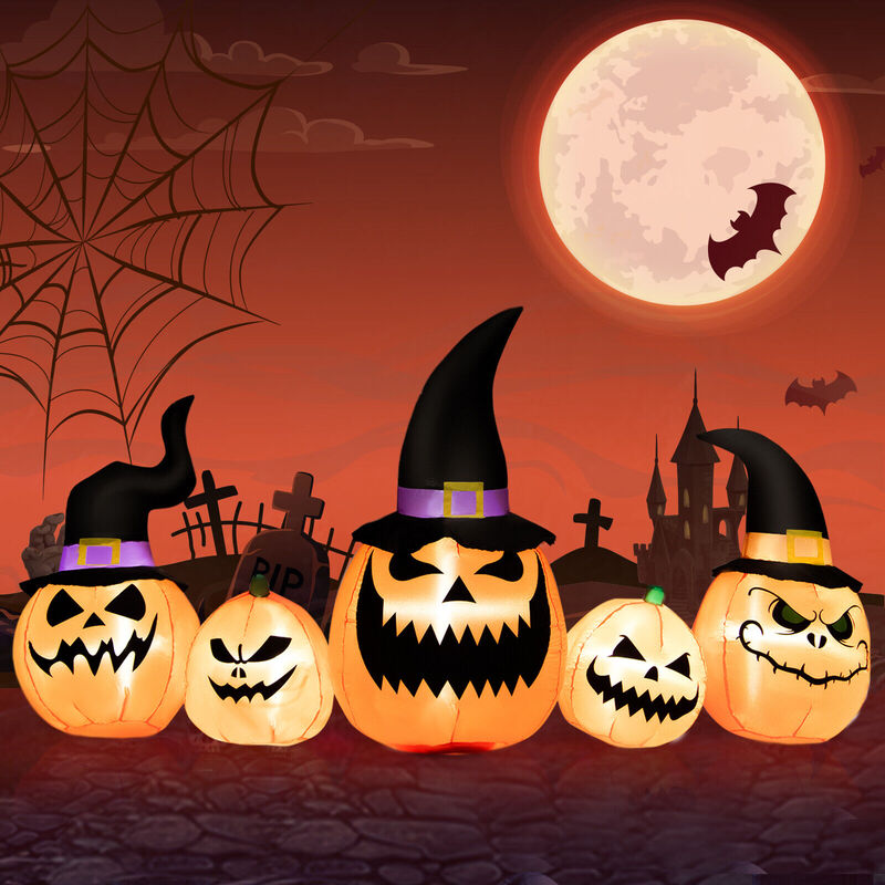 8 Feet Inflatable Pumpkin Family Waterproof Halloween Yard Decoration with LED Lights image number 1