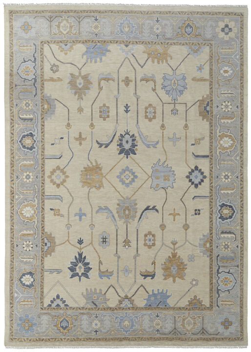 HomeRoots Wool Floral Hand Knotted Area Rug With Fringe