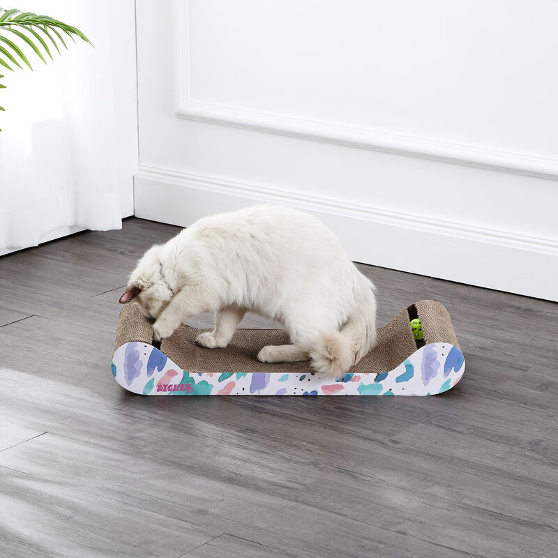 Rini Modern Cardboard Lounge Bed Cat Scratcher with Built-In Bell Toys and Catnip