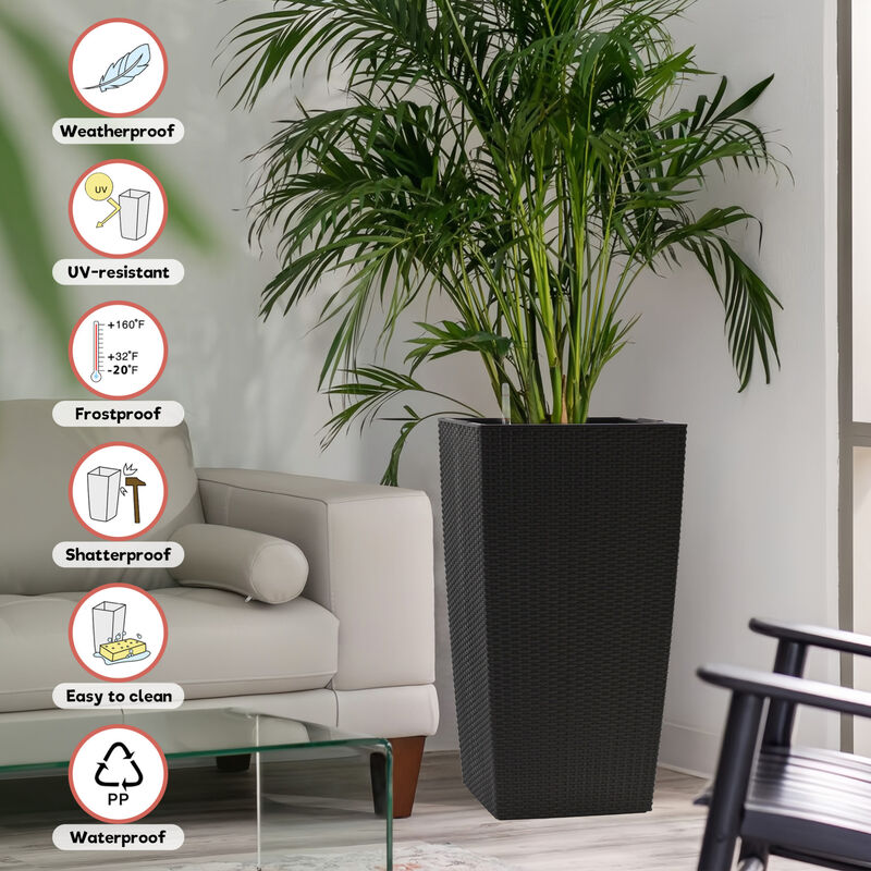 WOW PIONEER 30 Inch Tall Large Flower Planter Pot with Self-Watering System, Drainage Holes, Inner Trays, Water Level Monitor for Indoor Outdoor Garden Patio Porch Use image number 6