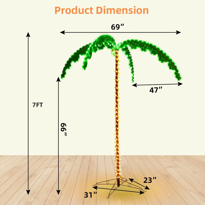 7 Feet LED Pre-lit Palm Tree Decor with Light Rope