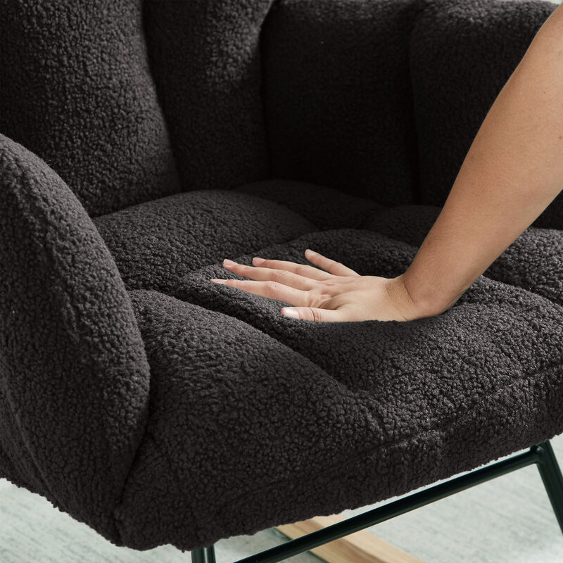 Merax Accent Chairs for Living Room Tufted Upholstered Teddy Fabric Glider Chair Rocking Chair image number 4