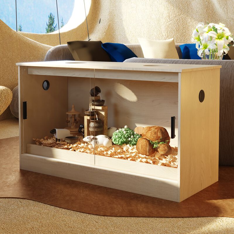 Natural Wooden Hamster Cage Small Animal Habitats/House for Gerbil Dwarf Hamster Guinea Pig Chinchilla with Air Vents image number 2