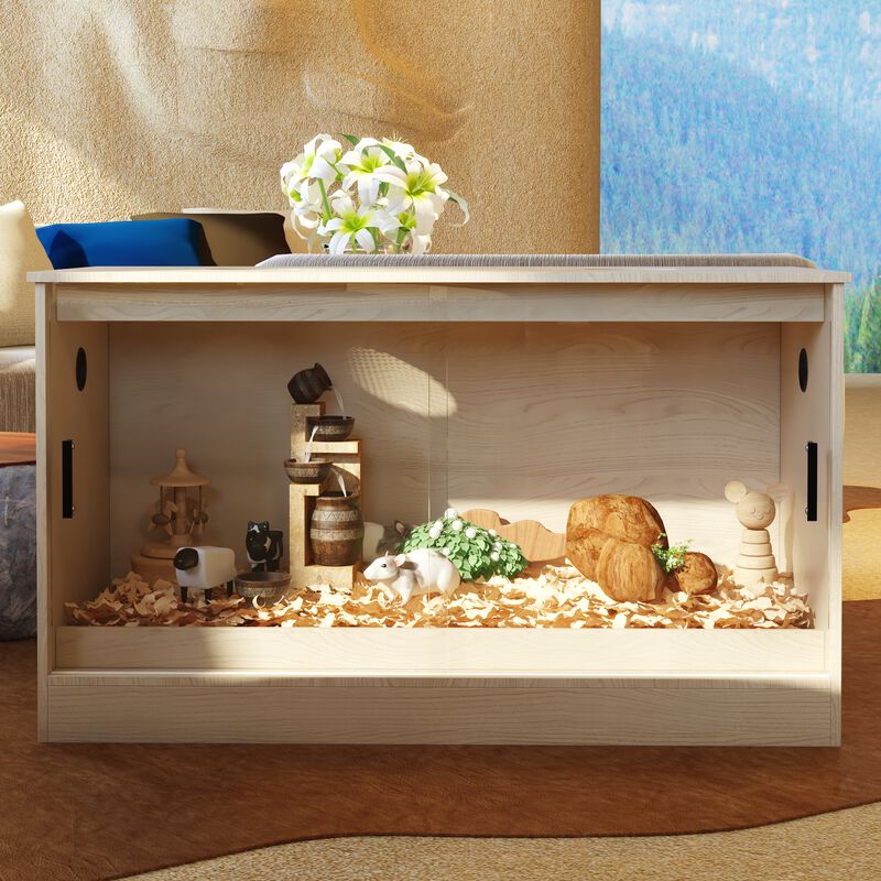 Natural Wooden Hamster Cage Small Animal Habitats/House for Gerbil Dwarf Hamster Guinea Pig Chinchilla with Air Vents image number 1