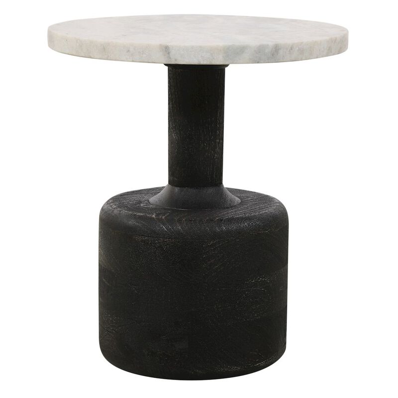 Caspian Side Table with White Marble Top in Distressed Black