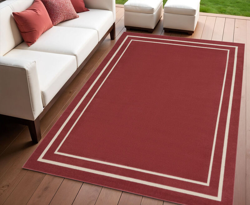 HomeRoots 4' X 6' Brick Red And Ivory Indoor Outdoor Area Rug image number 1