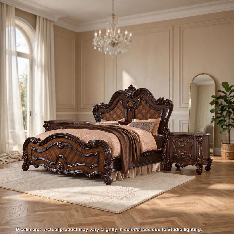 3pc King Bedroom Set, Brown, 2 Nightstands image number 1