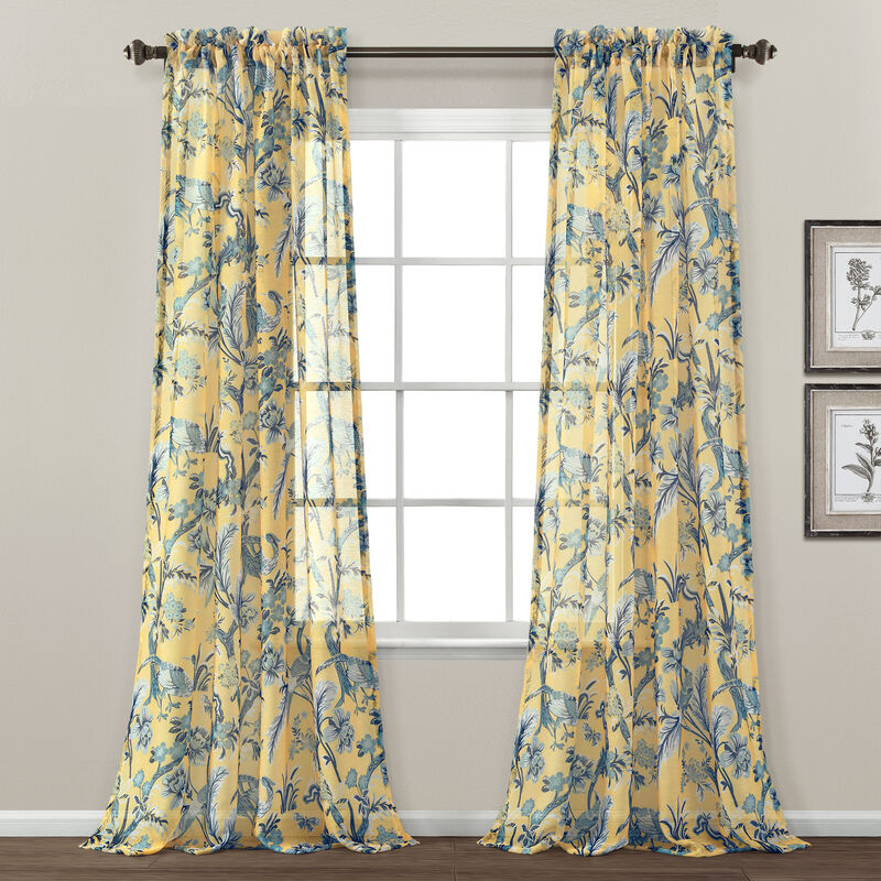 Dolores Sheer Window Curtain Panels Yellow 52X84+2 Set