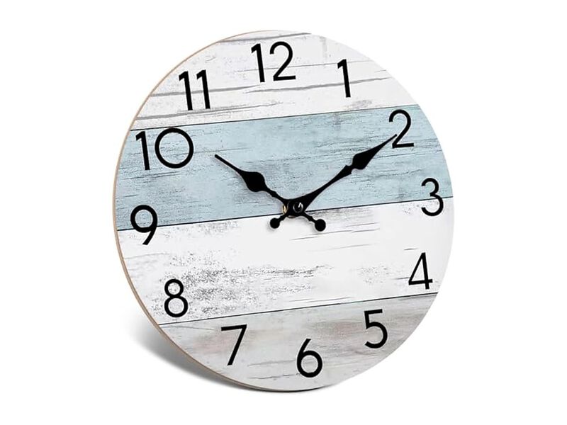 Wooden Country Retro Rustic Beach Style Wall Clock 8 Inch Silent Non Ticking image number 1
