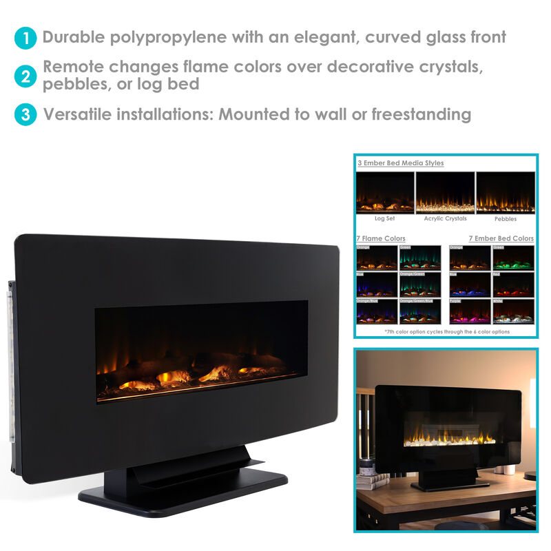 Sunnydaze 35.75 in Curved Face Wall or Freestanding Electric Fireplace
