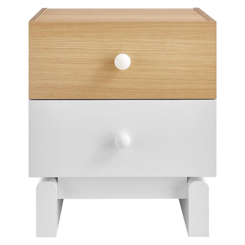 Modway Nolia Two-Tone 2-Drawer Nightstand in Oak White &ndash; Modern Color Block Bedside Table with Wood Grain Laminate and Storage Drawers image number 7