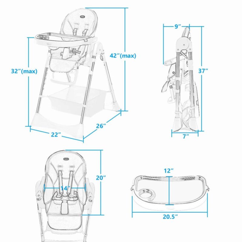 Hivvago Foldable High Chair with Large Storage Basket