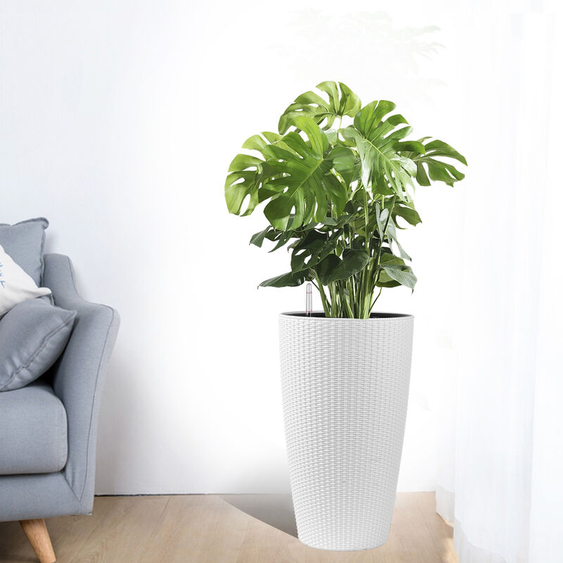 WOW PIONEER Set of 2 Faux Rattan Tall Planters for Indoor Outdoor Use with Automatic Watering System, Water Level Monitor, Inner Bucket for Garden Patio Porch Backyard image number 8