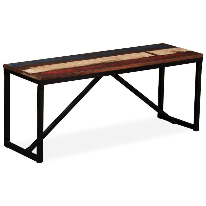 Bench Multicolour Solid reclaimed wood, steel 43.3 x 13.8 x 17.7 in