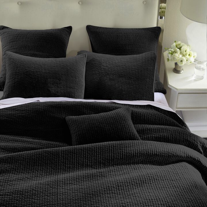 Stonewashed Black Cotton Velvet King Quilt Set