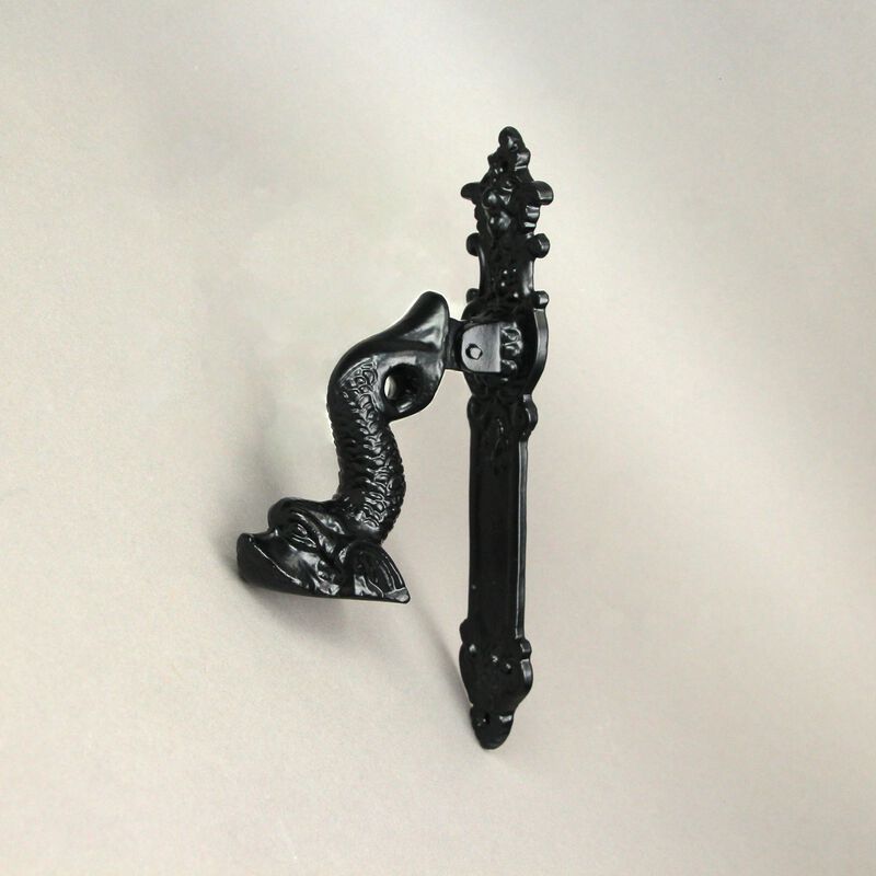 Rustic Black Enamel Cast Iron Roman Dolphin Decorative Door Knocker image number 4