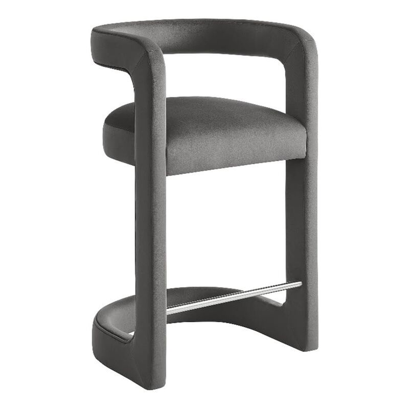 Modway Winslow Performance Velvet Counter Stool with Stainless Steel Footrest in Storm Gray image number 0