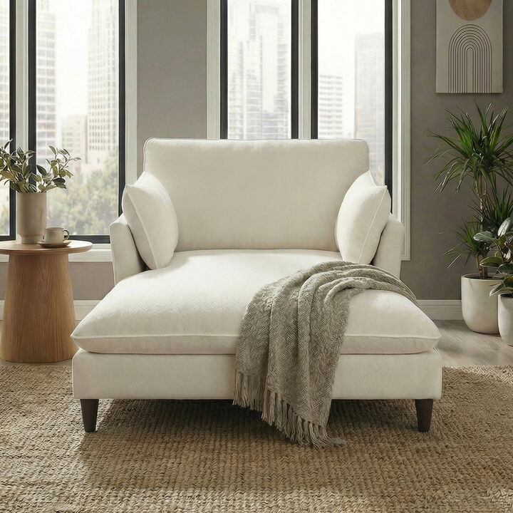 Merax Chenille Chaise Lounge with Contrast White Piping & Curved Armrest