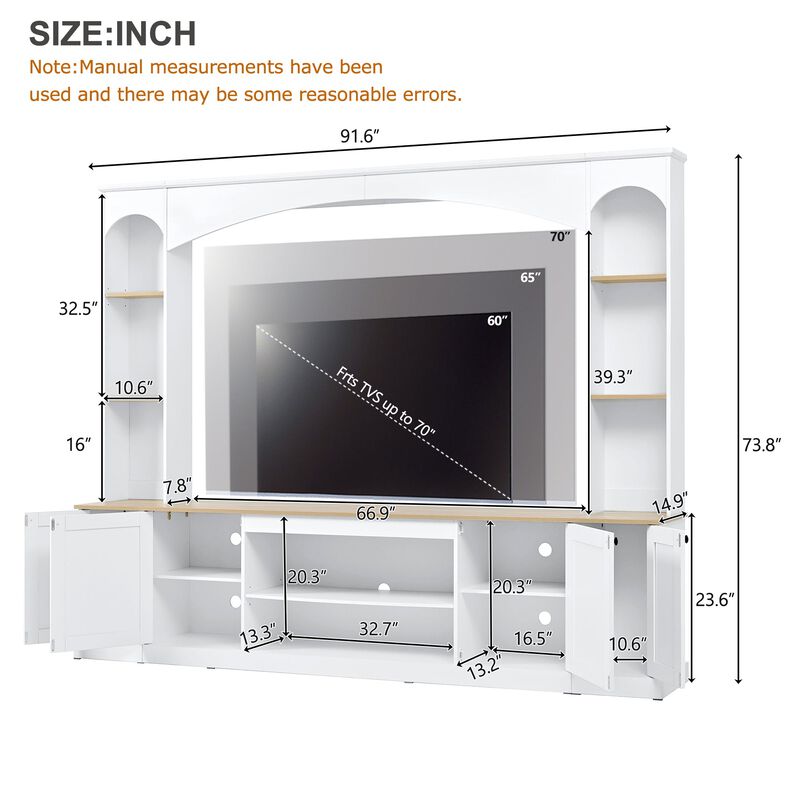 Clihome Arched Entertainment Center Wall Unit with Bookshelf and Adjustable Shelves for Living Room image number 4