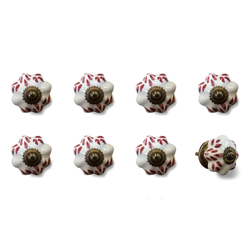 HomeRoots Set of Eight Brown And White Ceramic And Metal Drawer Pull Knobs image number 3