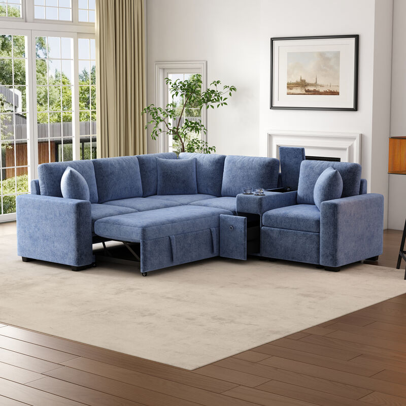 L-shaped Convertible Sectional Sofa Sleeper.