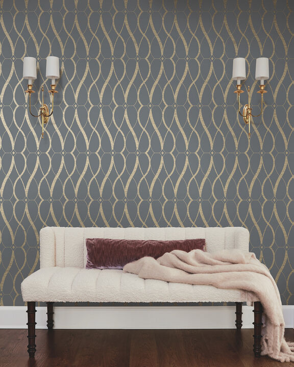 Graceful Geo Smoke & Gold Wallpaper