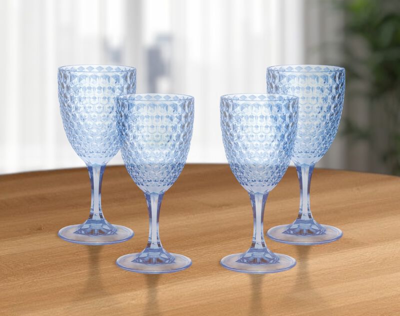 Set of 4 Diamond Acrylic Stemmed Wine Glasses for Dining, Parties, and Everyday Use