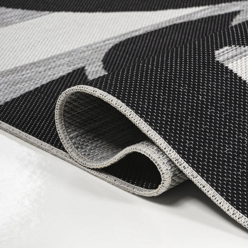 Allison Classic Beach Stripe and Monstera Leaf Indoor/Outdoor Area Rug