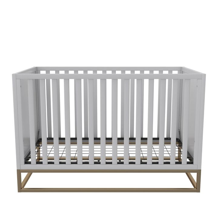 Little Seeds Haven 3 in 1 Metal Base Crib, Dove Gray with Gold Base
